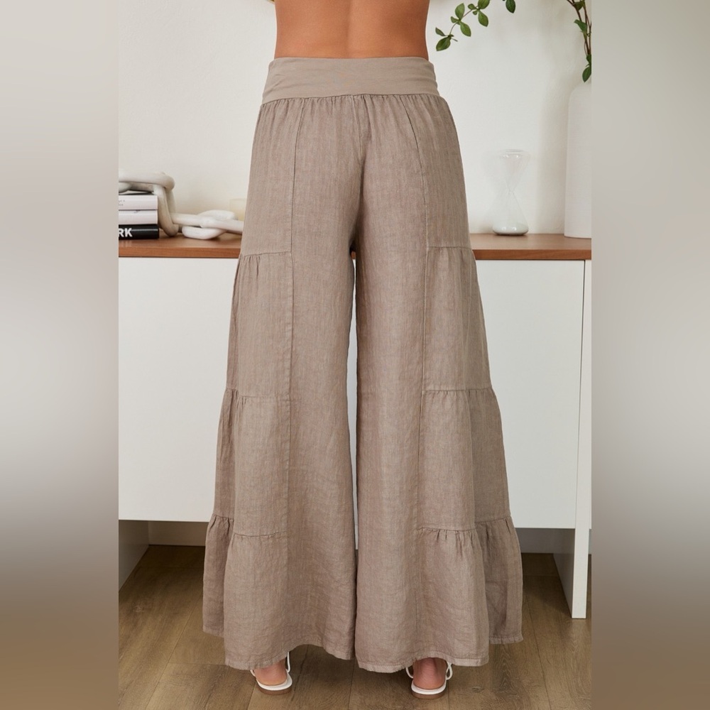 (2-36/255005-SOL-MOC) LINEN TIERED PALAZZO PANT - Picture 2 of 4